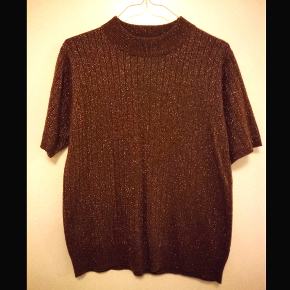Copper/Bronze Metallic Sweater, Short Sleeve